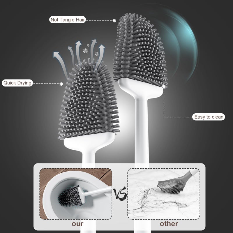 Sellemer Toilet Brush and Holder Set - Flexible Toilet Bowl Brush Head with Silicone Bristles, Compact Size for Storage and Organization, Ventilation Slots Base (1 Pack, White) - Image 3