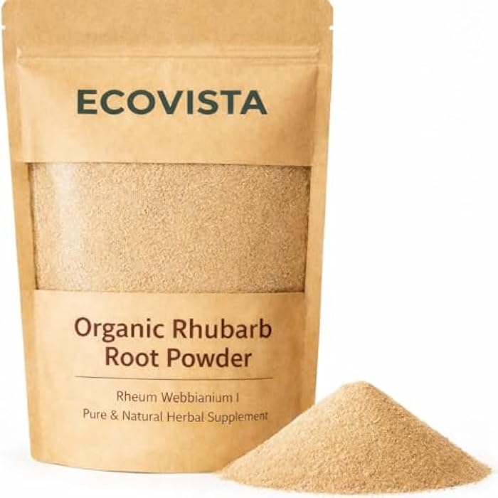 ECOVISTA Organic Rhubarb Root Powder 8oz | Rheum Webbianum | Pure & Natural Herbal Supplement | Resealable Pack | Non-GMO, No Additives - Image 1