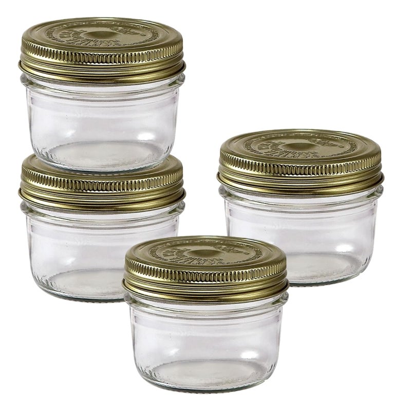 Le Parfait Familia Wiss Terrine Wide Mouth French Glass Jar wAirtight 2Piece System Gold Lids Ideal for Canning Food Storage Meal Prep Cake Jar DIY Crafts 7oz HalfPint Pack of 4 200ml