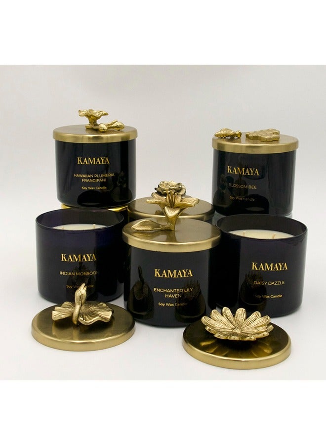 KAMAYA 3 wick scented jar Soy wax candle with Handmade lid with a metal motif -400 gms | Floral Lily fragrance | In a beautiful bright color gift box | Perfect for gifting on occasions - Image 4