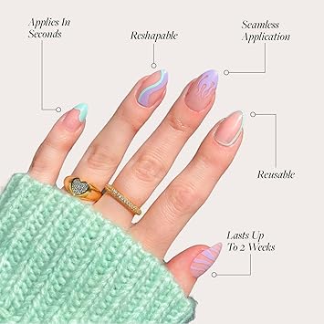 Glamnetic Glamnetic Press On Nails Wild Card Opaque UV Finish Short Pointed Almond Shape Reusable Pastel Nails in 12 Sizes 24 Nail Kit with Glue  - Image 3
