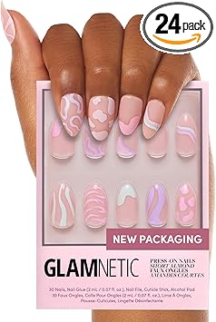 Glamnetic Glamnetic Press On Nails Wild Card Opaque UV Finish Short Pointed Almond Shape Reusable Pastel Nails in 12 Sizes 24 Nail Kit with Glue  - Image 1