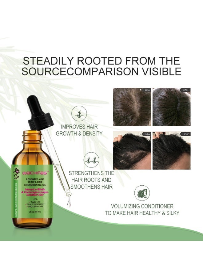 wachinas Rosemary Mint Scalp & Hair Strengthening Oil Infused W/Biotin & Encourages Growth 59ml - Image 3
