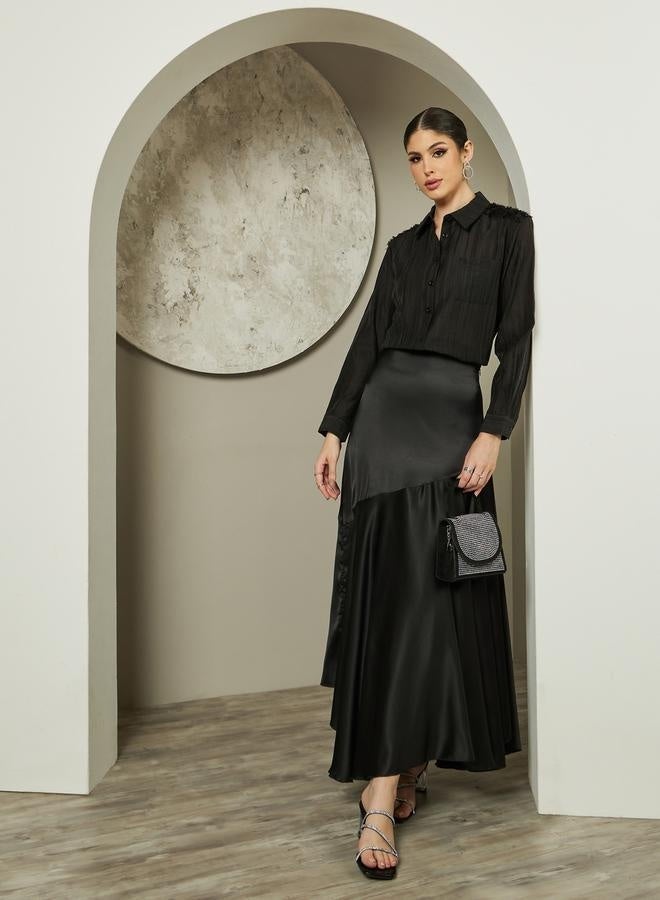 Styli Textured Sequins Embellished Spread Collar Shirt - Image 3