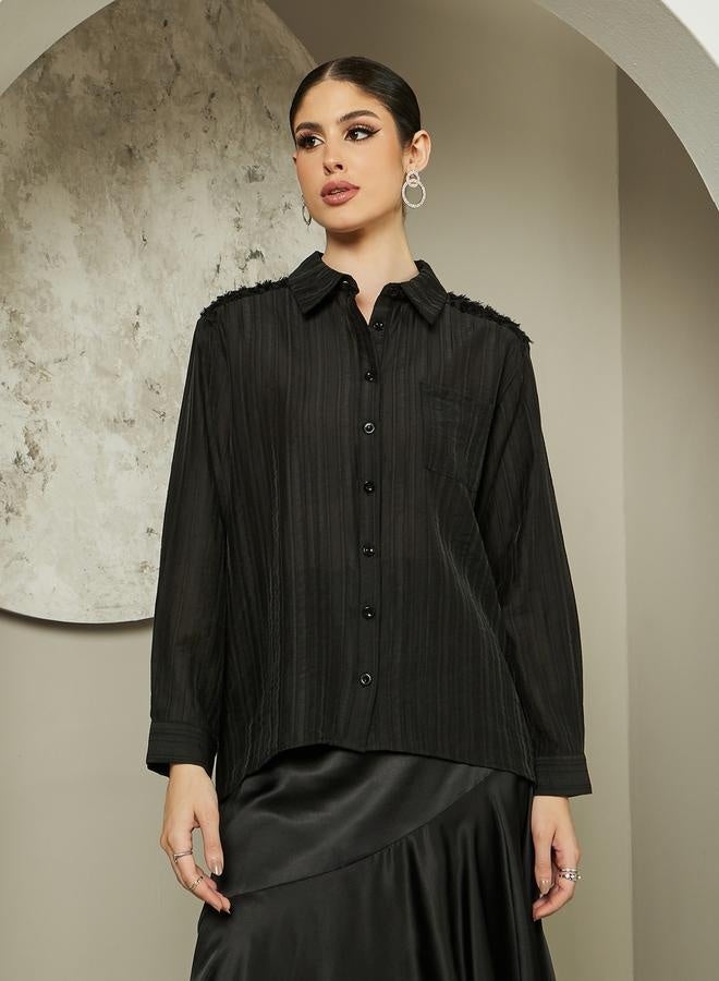 Styli Textured Sequins Embellished Spread Collar Shirt - Image 2
