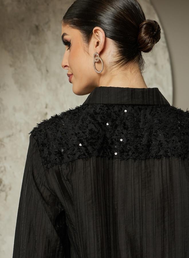 Styli Textured Sequins Embellished Spread Collar Shirt - Image 4