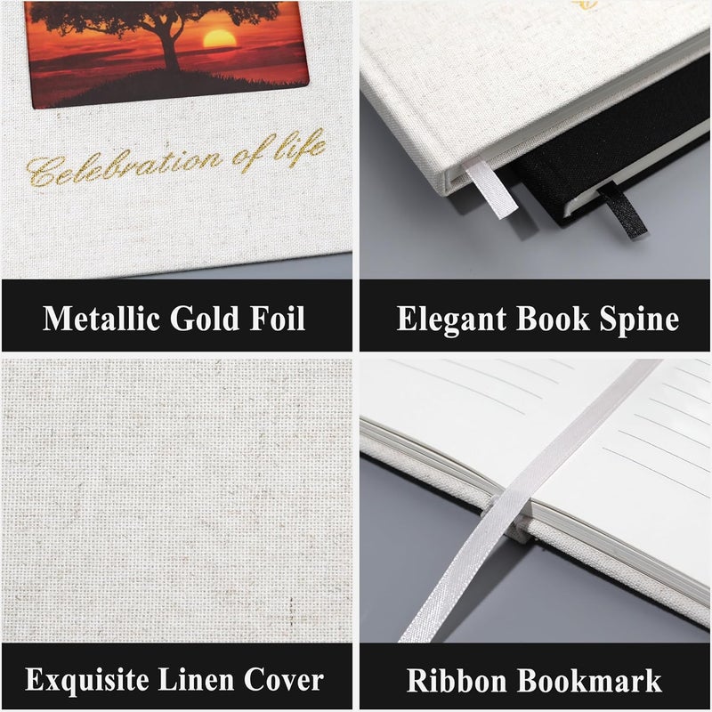 SUNEE Funeral Guest Book for Memorial & Funeral Services – in Loving Memory Funeral Book, Celebration of Life Guest Book with 100 Lined Pages, Table Sign, Ribbon Bookmark and Linen Hardcover, Beige - Image 4