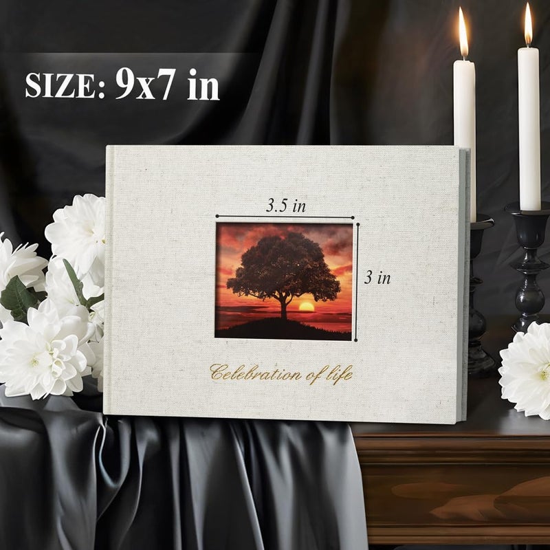 SUNEE Funeral Guest Book for Memorial & Funeral Services – in Loving Memory Funeral Book, Celebration of Life Guest Book with 100 Lined Pages, Table Sign, Ribbon Bookmark and Linen Hardcover, Beige - Image 5