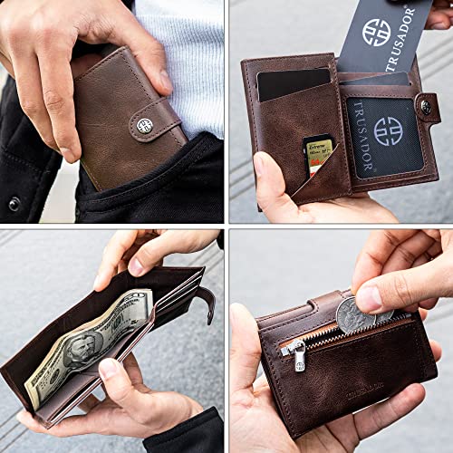 TRUSADOR Venice Men & Women Leather Trifold Wallets RFID Blocking Front Pocket Wallet (Brown Vintage, With Coin Pocket) - Image 2