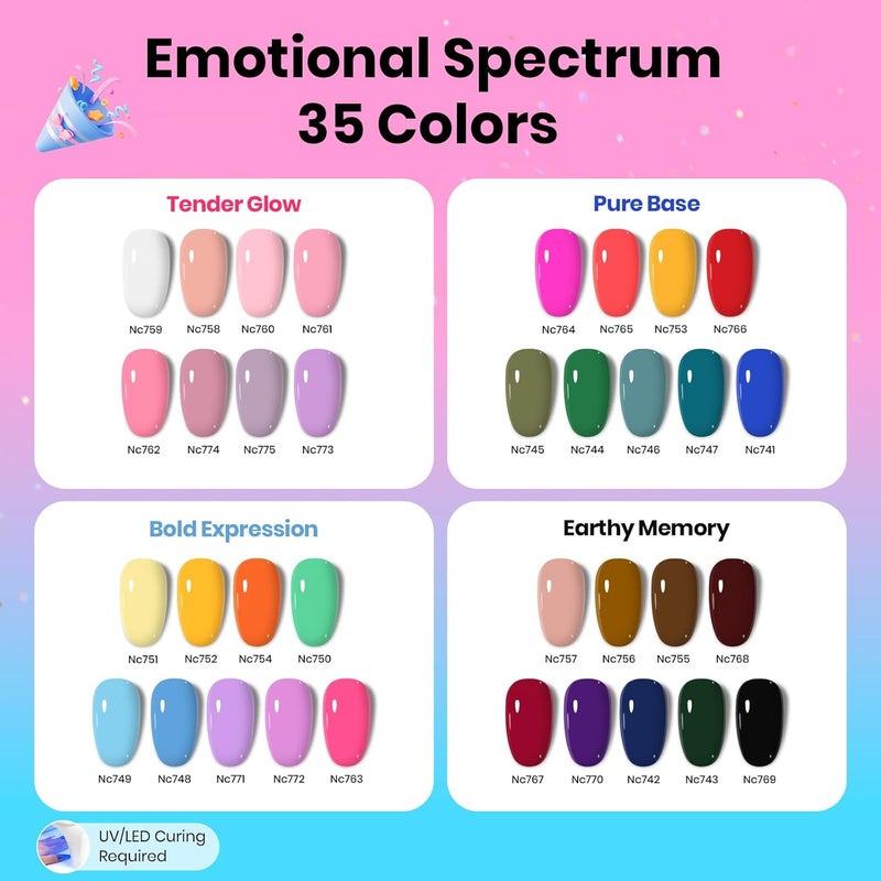 beetles Gel Polish Beetles Gel Nail Polish Kit with U V Light, 68 Pcs Gel Nail Kit 35 Colors Emotional Spectrum with Base Matte&Glossy Top Coat Soak Off Manicure Set, Women Teen Girl Christmas Gifts, Beetles Gift Spree Trendy natural assorted colors - Image 4