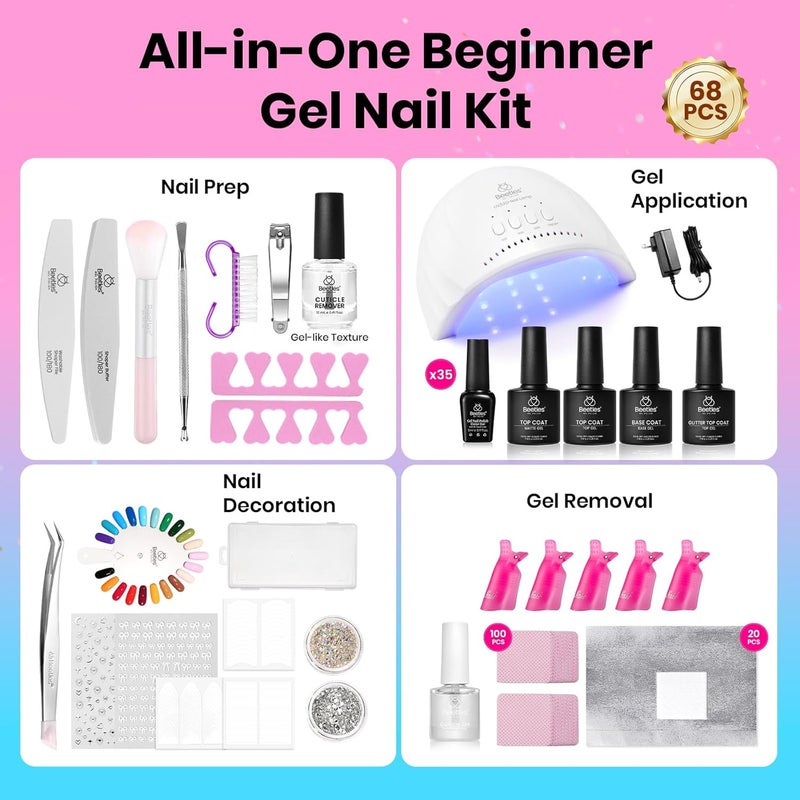 beetles Gel Polish Beetles Gel Nail Polish Kit with U V Light, 68 Pcs Gel Nail Kit 35 Colors Emotional Spectrum with Base Matte&Glossy Top Coat Soak Off Manicure Set, Women Teen Girl Christmas Gifts, Beetles Gift Spree Trendy natural assorted colors - Image 2
