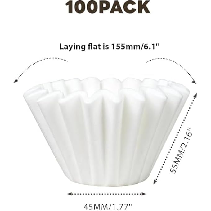 ريحني 100 قطعة ورق فلتر قهوة، سلة بيضاء قابلة للاستخدام مرة واحدة، ورق فلتر قهوة، سلة مرشحات طبيعية سميكة للمنازل التجارية، ماكينة قهوة ل 12 شخصا - Image 3