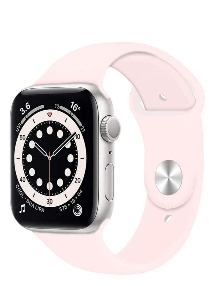 Compatible with Apple Watch Band 42mm 44mm 45mm, Soft Silicone Sport Strap Replacement Bands Compatible with Watch Series 7/6/5/4/3/2/1/SE- Pink