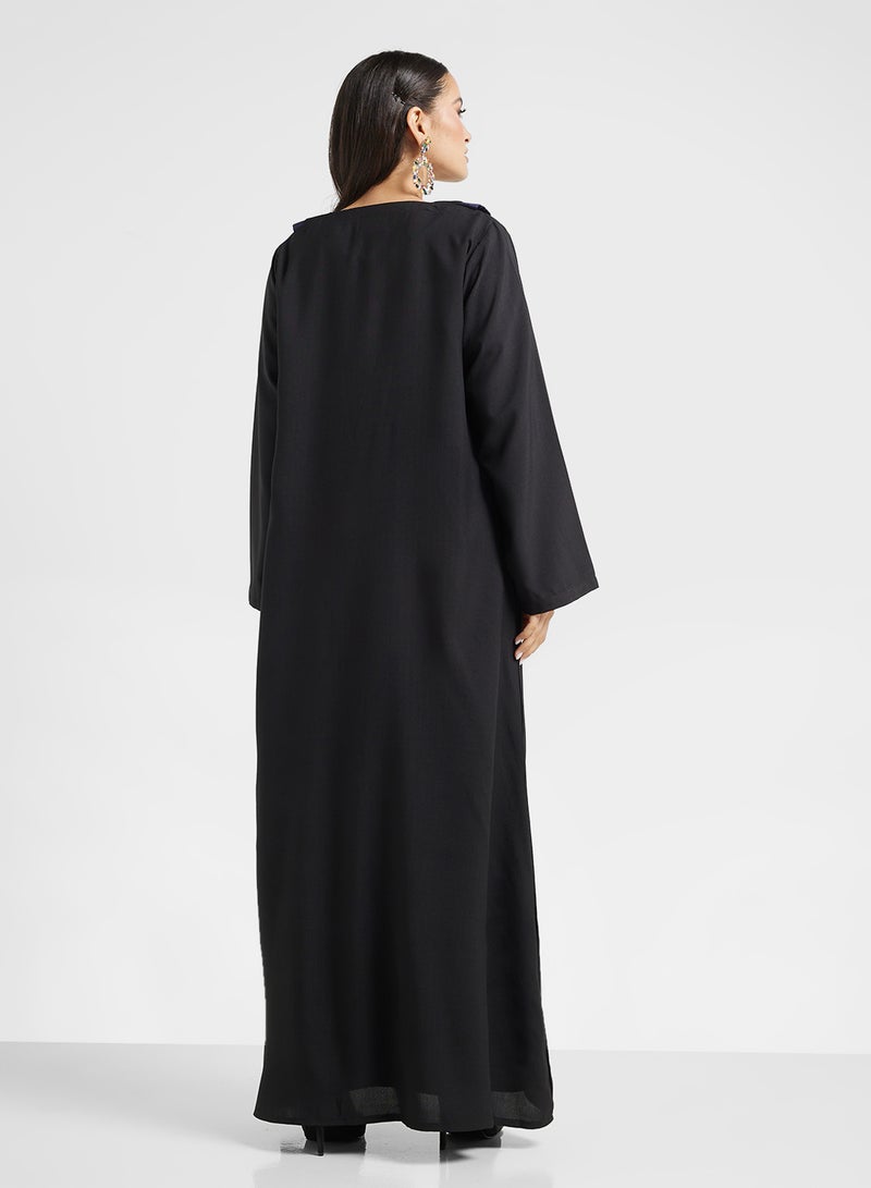 hayas closet V-Neck Button Detailed Flared Sleeve Abaya  - Image 2