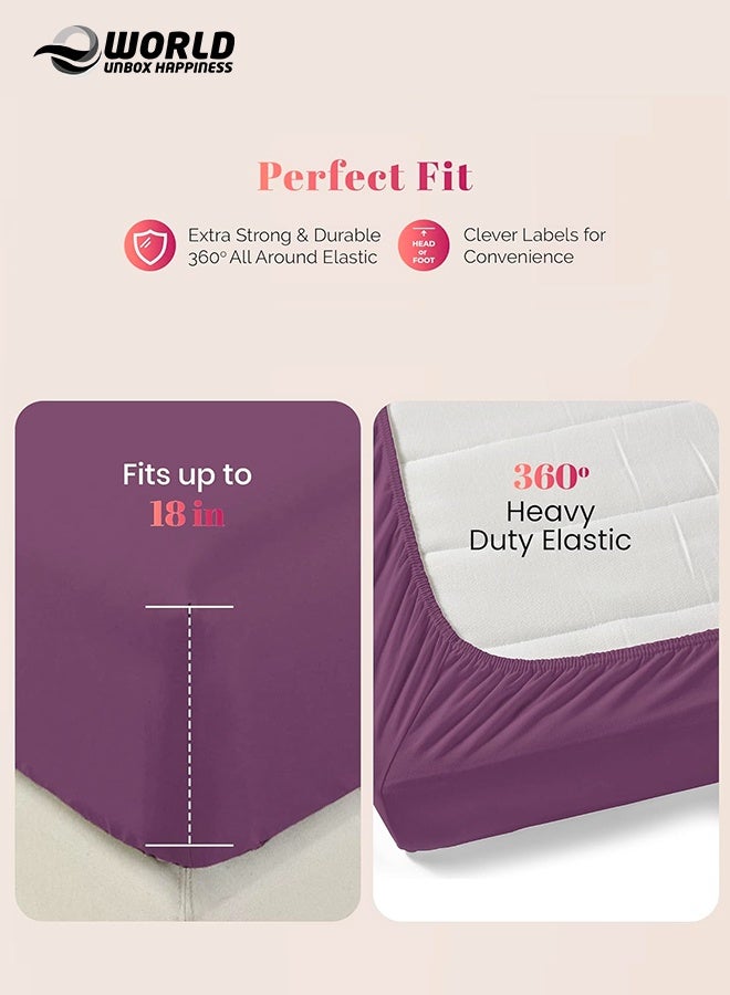 إي وورلد ملاءة سرير ميكروفايبر باللون البنفسجي بجيب عميق لتناسب محكم، قابلة للتنفس، قابلة للغسل بالغسالة للحماية المثلى، متوفرة بمقاسات كينغ، كوين وسنجل، بدون غطاء وسادة - Image 4