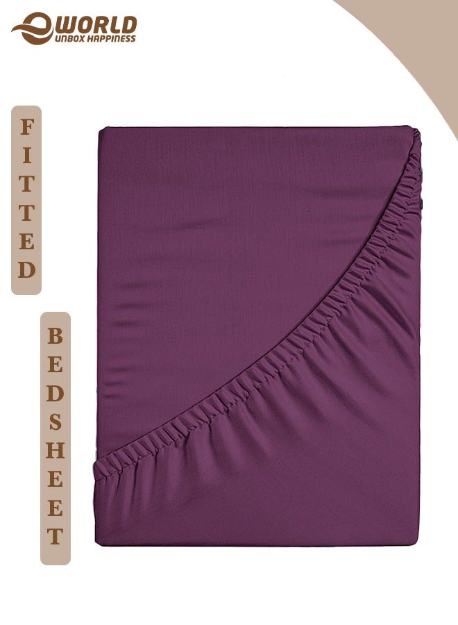 إي وورلد ملاءة سرير ميكروفايبر باللون البنفسجي بجيب عميق لتناسب محكم، قابلة للتنفس، قابلة للغسل بالغسالة للحماية المثلى، متوفرة بمقاسات كينغ، كوين وسنجل، بدون غطاء وسادة - Image 1