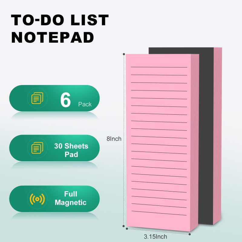 Nichela Magnetic Notepads Note Pads for Fridge with Full Magnet Back, 180 Sheets Pink Lined Refrigerator Notepad, 30 Sheets Per Pad for Grocery List, Shopping List, Office, Home, To-Do Lists & Memos - Image 2