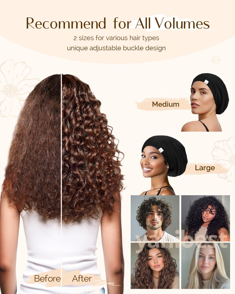 YANIBEST Silk Satin Bonnet Hair Wrap for Sleeping - Adjustable Stay on Silk Lined Slouchy Beanie Hat for Curly Hair and Braids - Image 4
