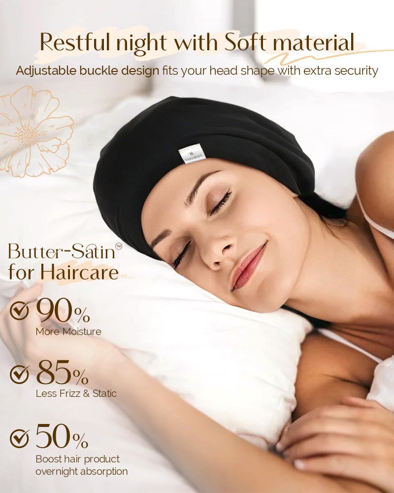YANIBEST Silk Satin Bonnet Hair Wrap for Sleeping - Adjustable Stay on Silk Lined Slouchy Beanie Hat for Curly Hair and Braids - Image 3