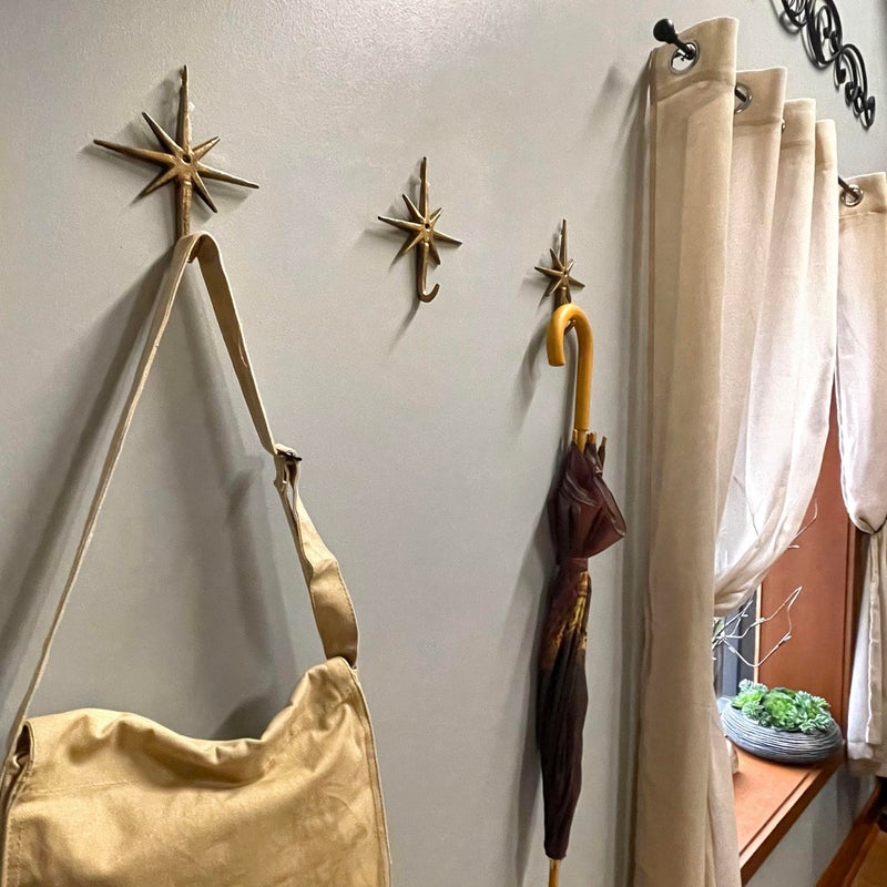 Zeckos Set of 3 Gold Finish Cast Iron 8-Pointed Atomic Starburst Wall Hooks - Mid-Century Modern Elegance - Easy Install - Perfect for Vintage and Eclectic Decor - Image 4