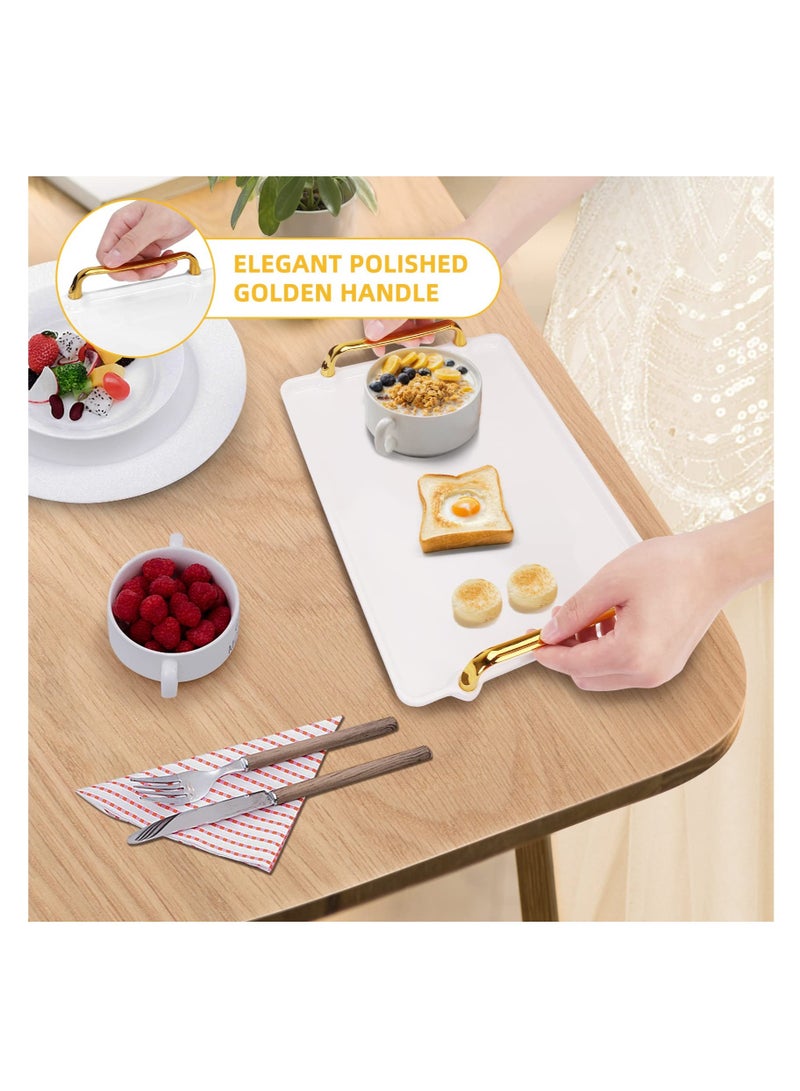 Excefore Serving Tray with Handles, White Plastic Serving Trays for Breakfast, Modern Nordic Style Coffee Table Tray, Decorative Trays with Gold Handles for Coffee Table & Living Room (2 Pcs) - Image 2