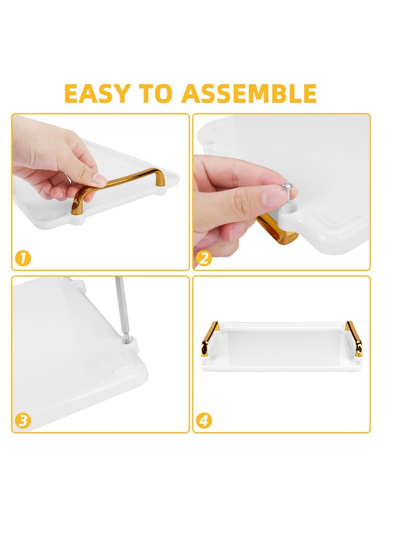 Excefore Serving Tray with Handles, White Plastic Serving Trays for Breakfast, Modern Nordic Style Coffee Table Tray, Decorative Trays with Gold Handles for Coffee Table & Living Room (2 Pcs) - Image 3