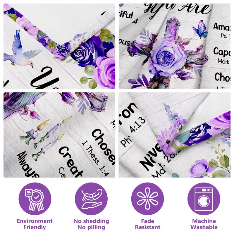 Purdicra Christian/Religious/Inspirational/Spiritual Birthday Gifts for Women, Baptism Gifts for Girl, Religious Gifts for Mom Sister Friend, Purple Blanket, Christian Throw Blanket 50" x 60" - Image 3
