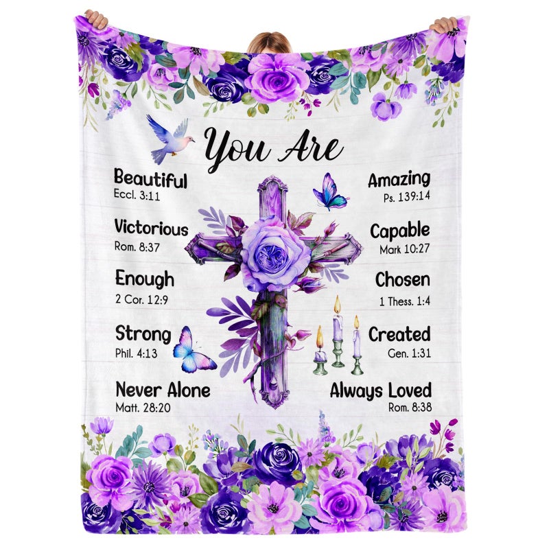 Purdicra Christian/Religious/Inspirational/Spiritual Birthday Gifts for Women, Baptism Gifts for Girl, Religious Gifts for Mom Sister Friend, Purple Blanket, Christian Throw Blanket 50" x 60" - Image 1