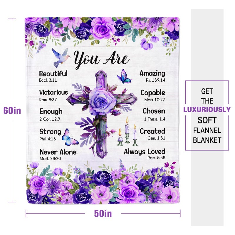Purdicra Christian/Religious/Inspirational/Spiritual Birthday Gifts for Women, Baptism Gifts for Girl, Religious Gifts for Mom Sister Friend, Purple Blanket, Christian Throw Blanket 50" x 60" - Image 5