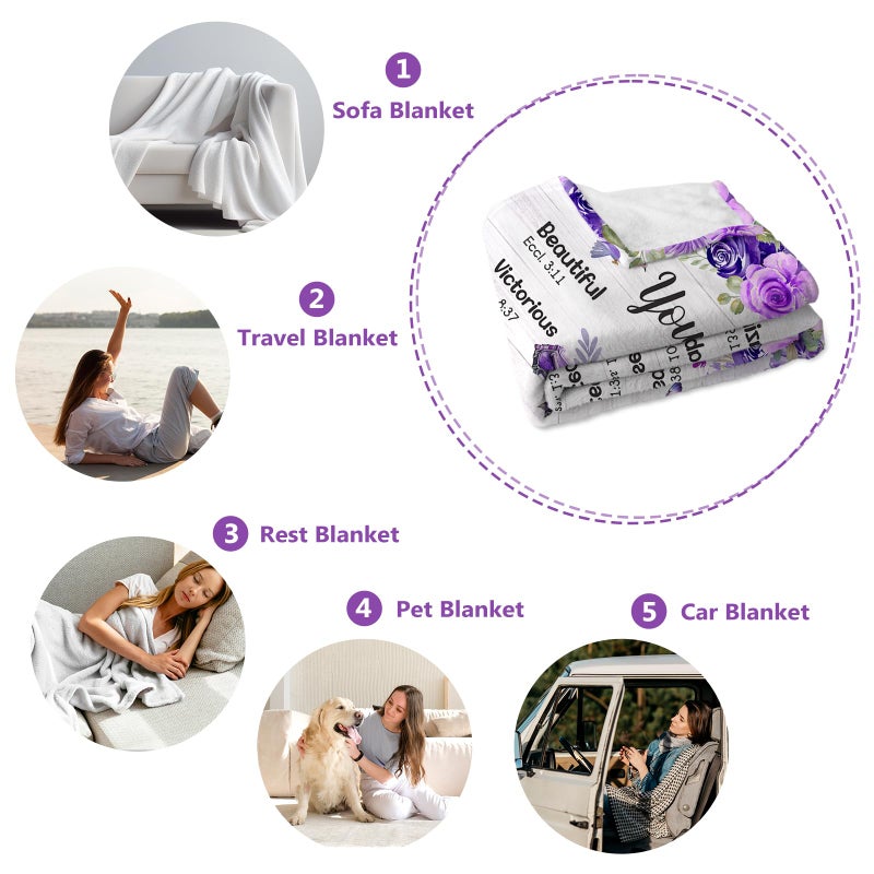 Purdicra Christian/Religious/Inspirational/Spiritual Birthday Gifts for Women, Baptism Gifts for Girl, Religious Gifts for Mom Sister Friend, Purple Blanket, Christian Throw Blanket 50" x 60" - Image 4