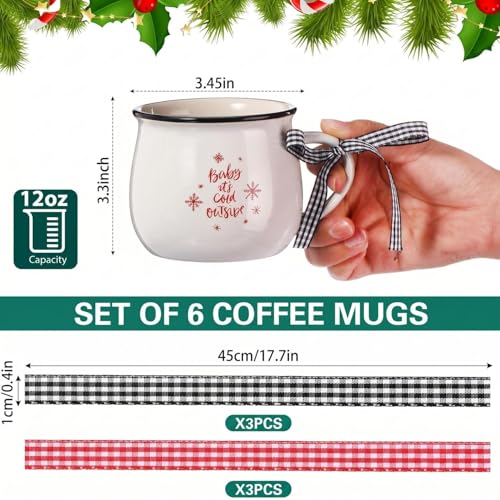 Sawysine Christmas Coffee Mugs Set of 6 12 oz Ceramic Mug Gift Holiday Hot Cocoa for Family Mom Woman Friend Farmhouse Candy Canes Style - Image 3