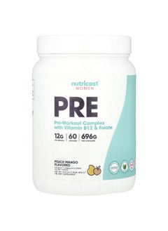 Nutricost Nutricost, Women, Pre-Workout Complex With Vitamin B12 & Folate, Peach Mango, 1.5 lb (696 g)  - Image 1