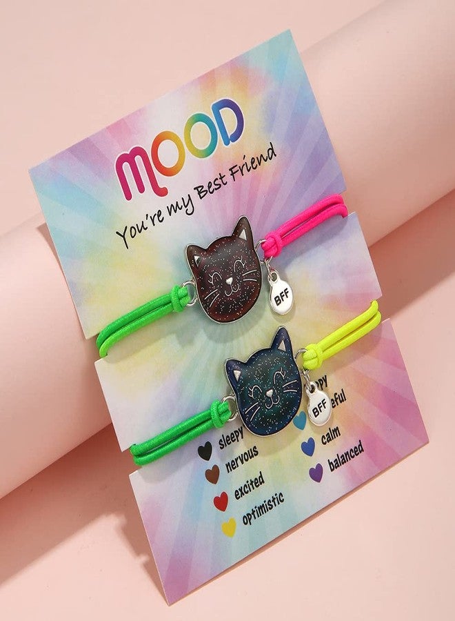 KZL Color Changing Mood Bracelet Set Cute Dinosaur Turtle Cat Butterfly Evil Eye Wrap Bracelet with Card for Women Temperature Sensing BFF Bracelets Friendship Jewelry-Cat - Image 2