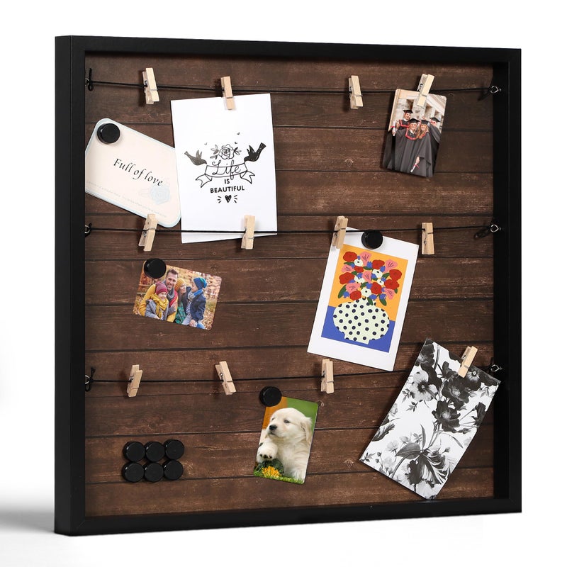 Picture Board Photo Board Photo Display Picture Collage Collage Frame for Wall Decor Memory Polaroid Postcard Magnetic Bulletin Hanging with Clips  String Bedroom Brown 20x20