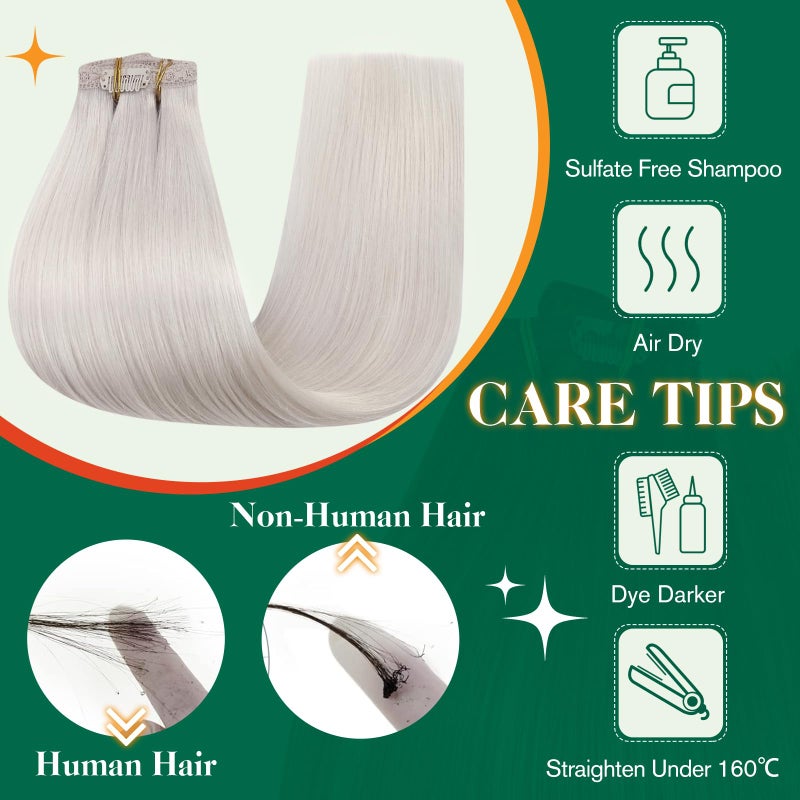 Easyouth Clip in Hair Extensions Human Hair Blonde Straight Hair Extensions Clip ins White Blonde Real Hair Extension Clips in Human Hair 16 Inch 80G 5Pcs - Image 5