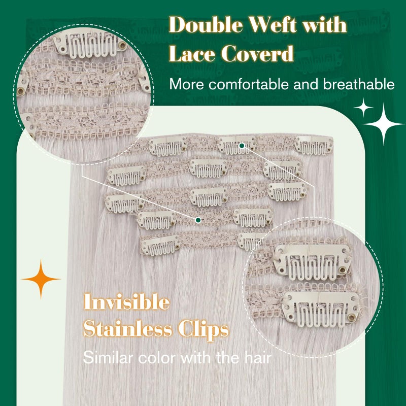 Easyouth Clip in Hair Extensions Human Hair Blonde Straight Hair Extensions Clip ins White Blonde Real Hair Extension Clips in Human Hair 16 Inch 80G 5Pcs - Image 2