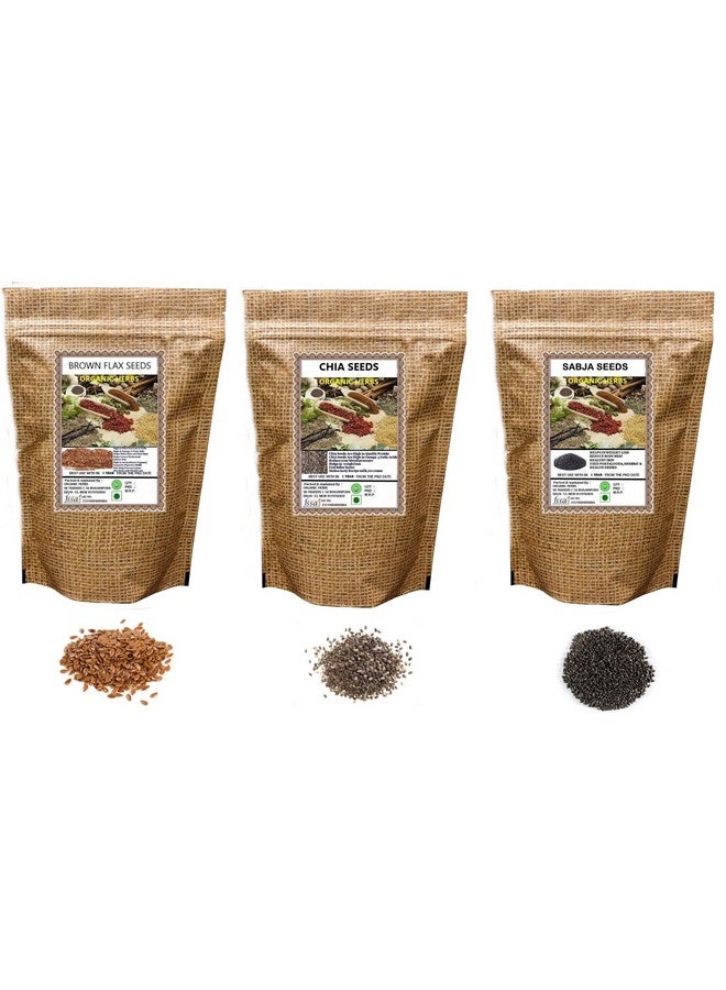 Organic Herbs ORGANIC HERBS PREMIUM RAW BROWN FLAX, CHIA & SABJA SEEDS (50 GM EACH)  - Image 1