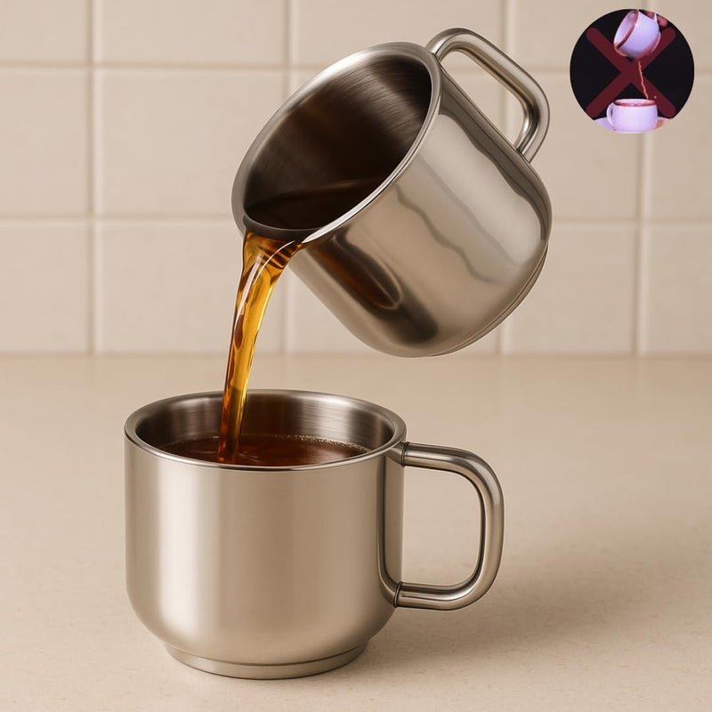 Human Hydro أكواب شاي كبيرة من الفولاذ المقاوم للصدأ - مجموعة من 3 (130 مل لكل منها) | متينة، مقاومة للصدأ وحافة مانعة للتسرب | مثالية للشاي، القهوة والمشروبات - Image 4