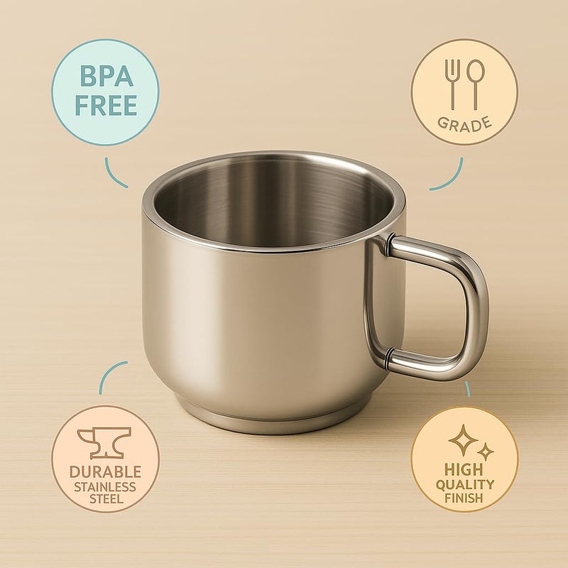 Human Hydro أكواب شاي كبيرة من الفولاذ المقاوم للصدأ - مجموعة من 3 (130 مل لكل منها) | متينة، مقاومة للصدأ وحافة مانعة للتسرب | مثالية للشاي، القهوة والمشروبات - Image 5