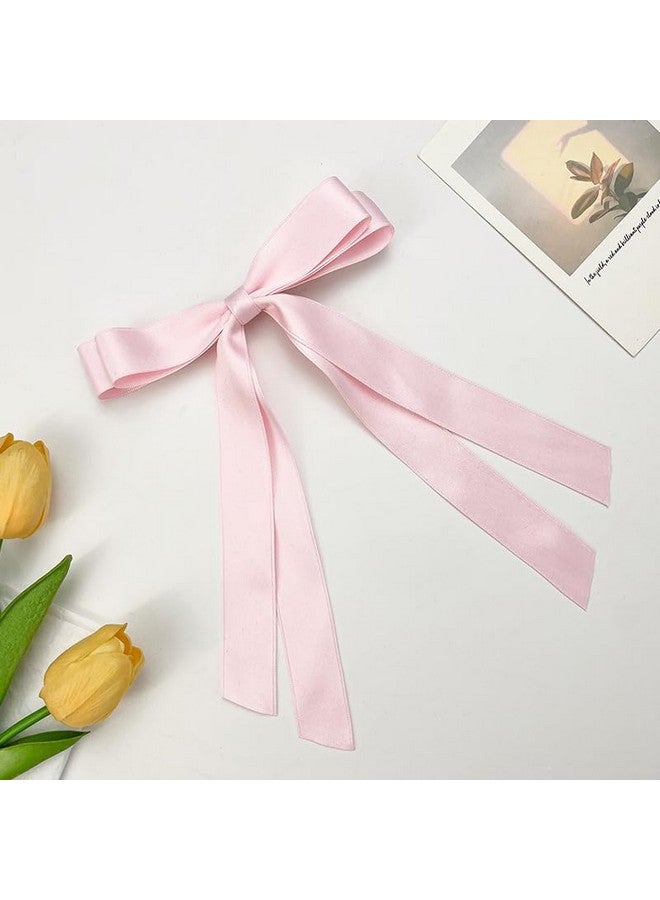 سالوسي مجموعة مشابك شعر SALOCY، 4 قطع من فيونكات شعر ساتان للنساء والفتيات مع شرابة طويلة، أسود، أبيض، وردي، أزرق - Image 5