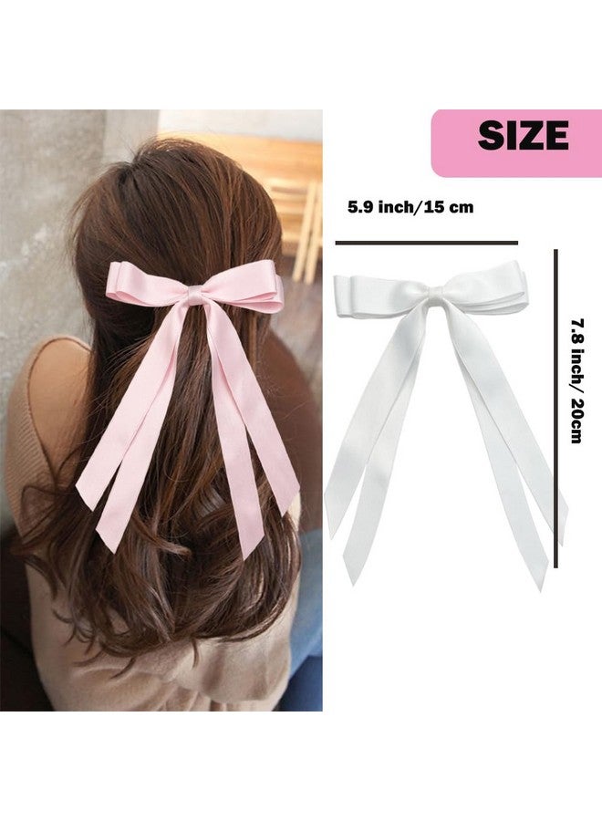 سالوسي مجموعة مشابك شعر SALOCY، 4 قطع من فيونكات شعر ساتان للنساء والفتيات مع شرابة طويلة، أسود، أبيض، وردي، أزرق - Image 2