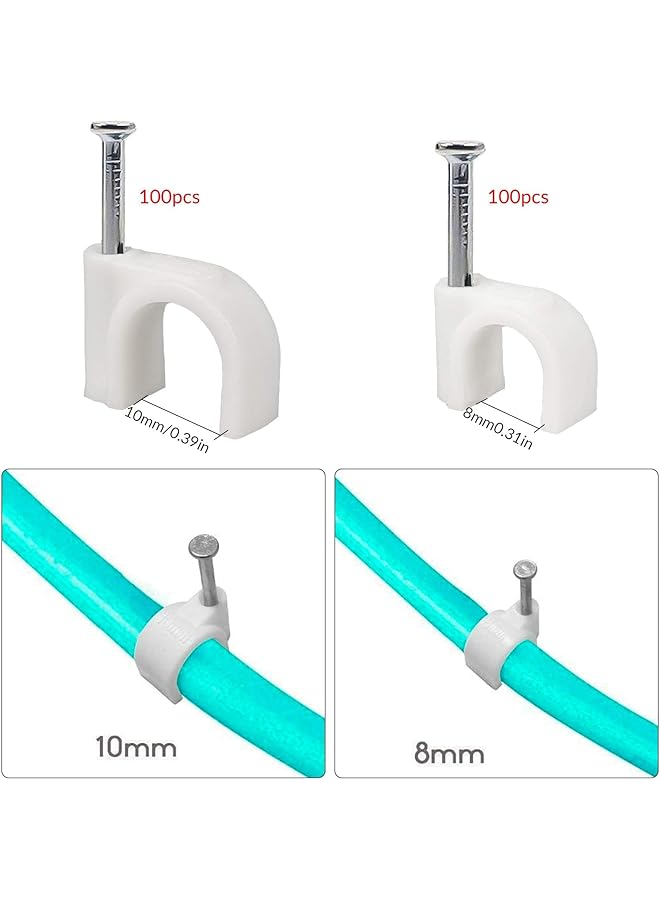 erorex Cable Clips 8Mm Cord Clips For Wall 100 Pcs White Cable Clips With Steel Nails Mounting Clips For Round Cable And Wire Indoor And Outdoor - Image 2