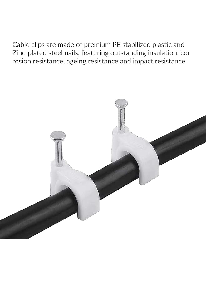 erorex Cable Clips 8Mm Cord Clips For Wall 100 Pcs White Cable Clips With Steel Nails Mounting Clips For Round Cable And Wire Indoor And Outdoor - Image 4