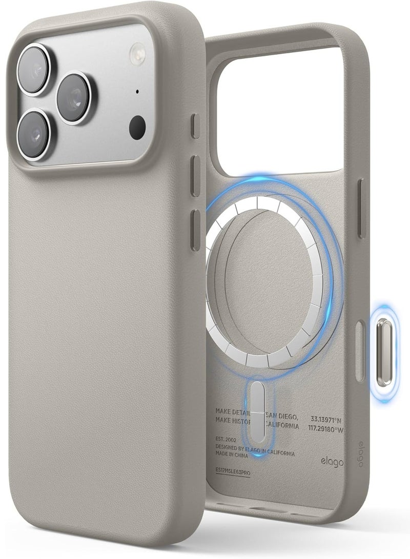 Elago Magnetic Leather case for iPhone 17 Pro (2025) [Camera Control Button Cover] Vegan Leather, Shockproof, Water-Resistant [Magsafe Compatible] - Light Grey - Image 1