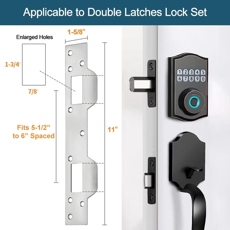 Mosecyou Door Latch Plates Double Holes, Security Door Strike Plates For Exterior Interior Door, Reinforcement Striker Plates For Door Knob And Deadbolt, Heavy Duty (2, Satin Nickel) - Image 2