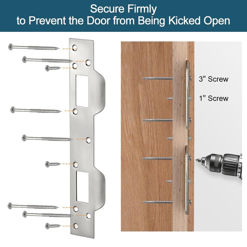 Mosecyou Door Latch Plates Double Holes, Security Door Strike Plates For Exterior Interior Door, Reinforcement Striker Plates For Door Knob And Deadbolt, Heavy Duty (2, Satin Nickel) - Image 3
