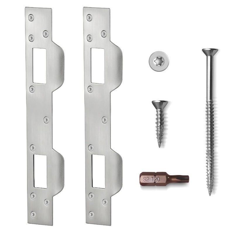 Mosecyou Door Latch Plates Double Holes, Security Door Strike Plates For Exterior Interior Door, Reinforcement Striker Plates For Door Knob And Deadbolt, Heavy Duty (2, Satin Nickel) - Image 1