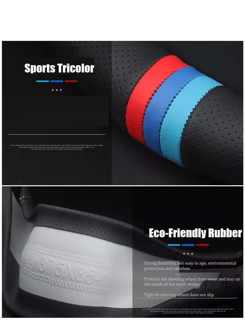 RATSAW New Nappa Leather Car Steering Wheel Cover Comfortable Non-Slip Sport Style Universal 15 Inches Black - Image 5