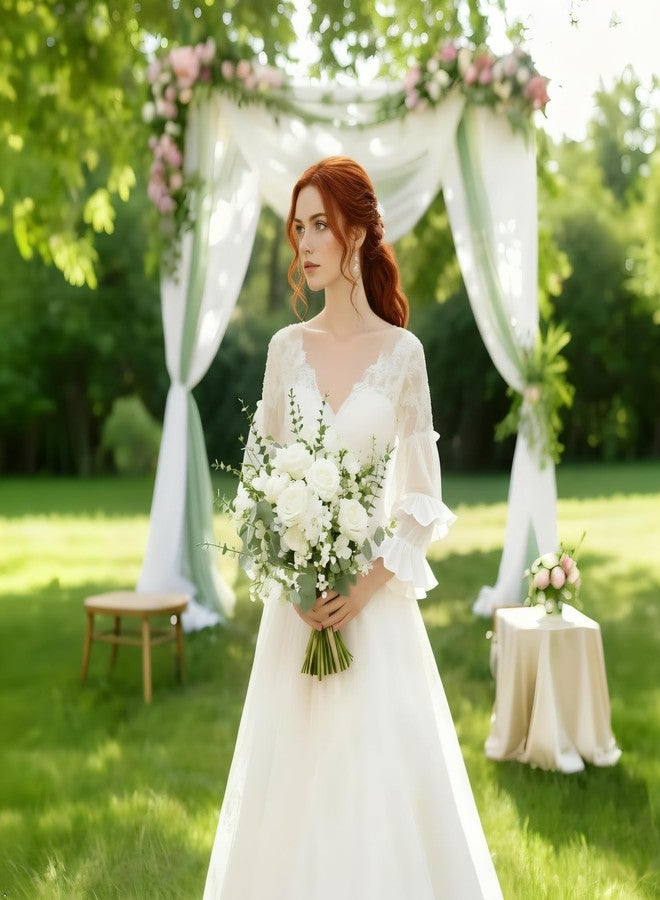 Caiumai Longer Size 60pcs Mixed Artificial Green Plants with Faux Eucalyptus Stems,Greenery Stems,White Roses Wedding Florals Artificial Flowers,Eucalyptus Garland for Decor - Image 3