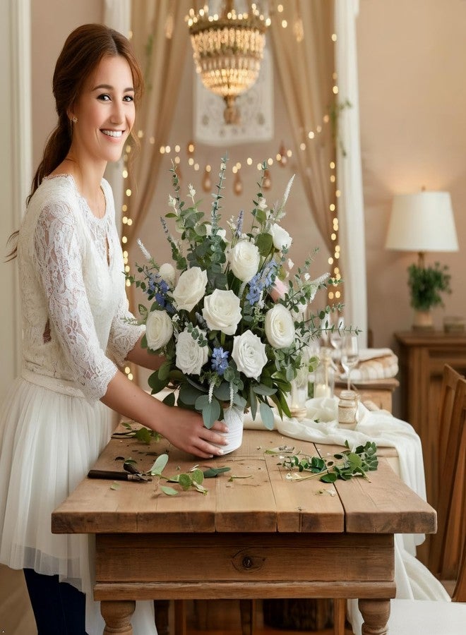 Caiumai Longer Size 60pcs Mixed Artificial Green Plants with Faux Eucalyptus Stems,Greenery Stems,White Roses Wedding Florals Artificial Flowers,Eucalyptus Garland for Decor - Image 4